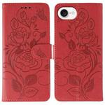 For iPhone 16e Rose Butterfly Embossed Leather Phone Case(Red)