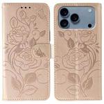 For iPhone 17 Pro Rose Butterfly Embossed Leather Phone Case(Rose Gold)