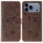 For iPhone 17 Pro Rose Butterfly Embossed Leather Phone Case(Brown)