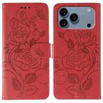 For iPhone 17 Pro Rose Butterfly Embossed Leather Phone Case(Red)