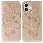 For iPhone 17 Rose Butterfly Embossed Leather Phone Case(Rose Gold)