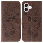 For iPhone 17 Rose Butterfly Embossed Leather Phone Case(Brown)