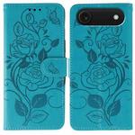 For iPhone 17 Air Rose Butterfly Embossed Leather Phone Case(Blue)