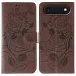 For iPhone 17 Air Rose Butterfly Embossed Leather Phone Case(Brown)