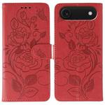 For iPhone 17 Air Rose Butterfly Embossed Leather Phone Case(Red)
