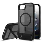 For iPhone 16e Frosted Holder PC Hybrid TPU MagSafe Phone Case(Black)
