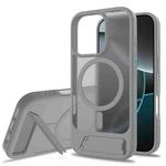 For iPhone 16 Pro Frosted Holder PC Hybrid TPU MagSafe Phone Case(Dark Grey)