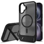 For iPhone 16 Plus Frosted Holder PC Hybrid TPU MagSafe Phone Case(Black)