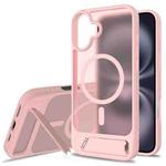 For iPhone 16 Plus Frosted Holder PC Hybrid TPU MagSafe Phone Case(Pink)