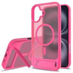 For iPhone 16 Plus Frosted Holder PC Hybrid TPU MagSafe Phone Case(Rose Red)