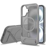 For iPhone 16 Frosted Holder PC Hybrid TPU MagSafe Phone Case(Dark Grey)