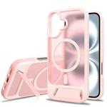 For iPhone 16 Frosted Holder PC Hybrid TPU MagSafe Phone Case(Pink)