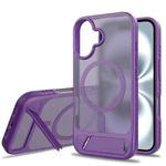 For iPhone 16 Frosted Holder PC Hybrid TPU MagSafe Phone Case(Purple)