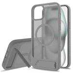 For iPhone 15 Plus Frosted Holder PC Hybrid TPU MagSafe Phone Case(Dark Grey)