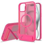 For iPhone 15 Plus Frosted Holder PC Hybrid TPU MagSafe Phone Case(Rose Red)
