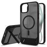 For iPhone 14 Plus Frosted Holder PC Hybrid TPU MagSafe Phone Case(Black)