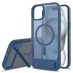 For iPhone 14 Plus Frosted Holder PC Hybrid TPU MagSafe Phone Case(Royal Blue)