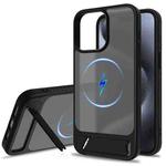 For iPhone 14 Pro Frosted Holder PC Hybrid TPU MagSafe Phone Case(Black)