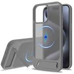For iPhone 14 Pro Frosted Holder PC Hybrid TPU MagSafe Phone Case(Dark Grey)