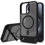 For iPhone 14 Pro Max Frosted Holder PC Hybrid TPU MagSafe Phone Case(Black)