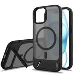 For iPhone 12 Frosted Holder PC Hybrid TPU MagSafe Phone Case(Black)