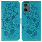 For Motorola Moto G05 / E15 Rose Butterfly Embossed Leather Phone Case(Blue)