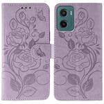 For Motorola Moto G05 / E15 Rose Butterfly Embossed Leather Phone Case(Purple)