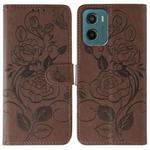 For Motorola Moto G05 / E15 Rose Butterfly Embossed Leather Phone Case(Brown)