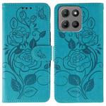 For Motorola Moto G15 Rose Butterfly Embossed Leather Phone Case(Blue)