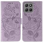 For Motorola Moto G15 Rose Butterfly Embossed Leather Phone Case(Purple)