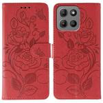 For Motorola Moto G15 Rose Butterfly Embossed Leather Phone Case(Red)