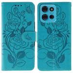 For Motorola Moto G75 5G Rose Butterfly Embossed Leather Phone Case(Blue)