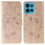For Motorola Moto G75 5G Rose Butterfly Embossed Leather Phone Case(Rose Gold)