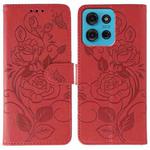 For Motorola Moto G75 5G Rose Butterfly Embossed Leather Phone Case(Red)
