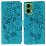 For Motorola Moto G35 Rose Butterfly Embossed Leather Phone Case(Blue)