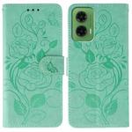 For Motorola Moto G35 Rose Butterfly Embossed Leather Phone Case(Green)