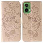 For Motorola Moto G35 Rose Butterfly Embossed Leather Phone Case(Rose Gold)