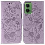 For Motorola Moto G35 Rose Butterfly Embossed Leather Phone Case(Purple)