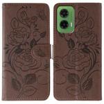 For Motorola Moto G35 Rose Butterfly Embossed Leather Phone Case(Brown)