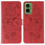 For Motorola Moto G35 Rose Butterfly Embossed Leather Phone Case(Red)