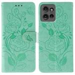 For Motorola Edge 50 Rose Butterfly Embossed Leather Phone Case(Green)