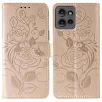 For Motorola Edge 50 Rose Butterfly Embossed Leather Phone Case(Rose Gold)