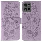 For Motorola Edge 50 Rose Butterfly Embossed Leather Phone Case(Purple)