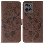 For Motorola Edge 50 Rose Butterfly Embossed Leather Phone Case(Brown)
