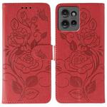 For Motorola Edge 50 Rose Butterfly Embossed Leather Phone Case(Red)