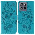 For Motorola Edge 50 Neo Rose Butterfly Embossed Leather Phone Case(Blue)