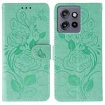 For Motorola Edge 50 Neo Rose Butterfly Embossed Leather Phone Case(Green)