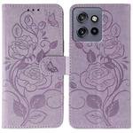 For Motorola Edge 50 Neo Rose Butterfly Embossed Leather Phone Case(Purple)