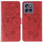 For Motorola Edge 50 Neo Rose Butterfly Embossed Leather Phone Case(Red)