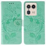 For Motorola Edge 50 Ultra Rose Butterfly Embossed Leather Phone Case(Green)